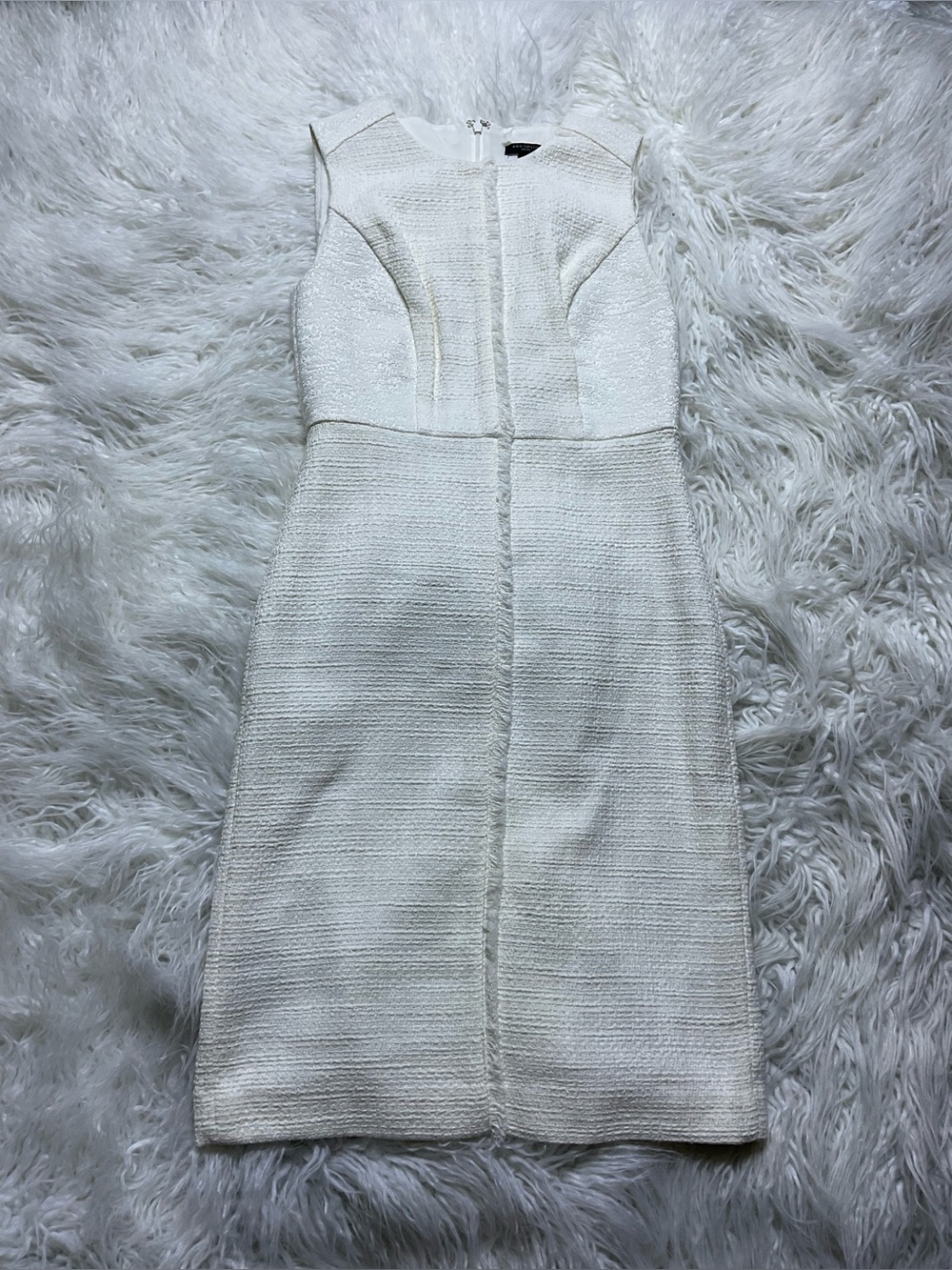 Ann Taylor sleeveless ivory tweed sheath dress